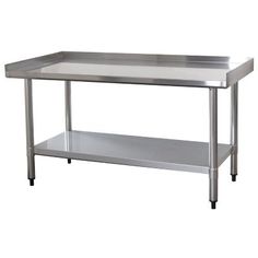 a stainless steel work table with two shelves on each side and one shelf under the top