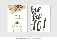 two christmas cards with the words merry christmas and a snowman