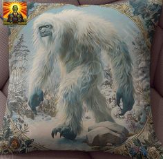 a pillow with an image of a bigfoot on it