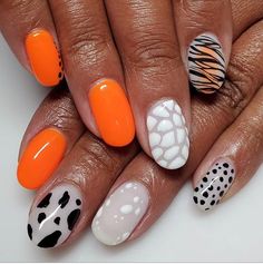 Orange Checkered Nails, College Nails, Checkered Nails, Sassy Nails, Cute Simple Nails, Animal Print Nails, Popular Nails