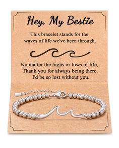 a bracelet that says hey my bestie on the front and back of it, with beads