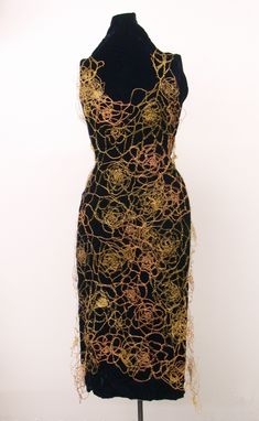 Woven wire dress in brass and copper. Inquire for details. Wire Dress, Sculptural Necklace, Rosette Dress, Wearable Sculpture, Lace Knitting, Fashion Collection, High Neck Dress, Cocktail Dress, Jewelry Design