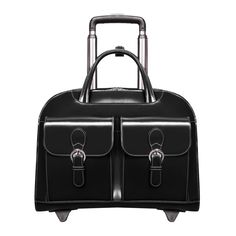 Briefcase offers quick access dual front pockets. Interior organizer with storage space for media devices, business cards, key holder and pens. Built-in padded high-density laptop compartment that protects laptops up to 15 in. screen size. Smart Attachment Strap allows transport on extended handles of other rolling cases and luggage. Color: Black. Rectangular Black Leather Luggage, Black Cases With Pen Slots For Daily Use, Black Cases With Pen Slots, Modern Travel Bag With Pen Slots, Black Leather Luggage With Sleeve, Black Leather Luggage, Classic Black Luggage For Everyday Use, Functional Business Cases With Interior Card Slots, Modern Black Leather Luggage