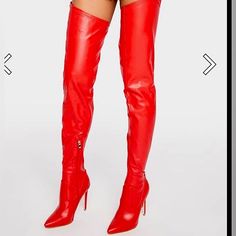 New Size 7 Red Knee Boots Red Pointed Toe Faux Leather Boots, Pointed Toe Red Faux Leather Boots, Trendy Red Synthetic Boots, Red High Heel Synthetic Boots, Trendy Red Faux Leather Boots, Red Synthetic Boots, Fitted Red Synthetic Boots, Red Faux Leather Casual Boots, Red Fitted Synthetic Boots