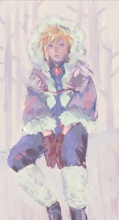 a digital painting of a person in winter clothing