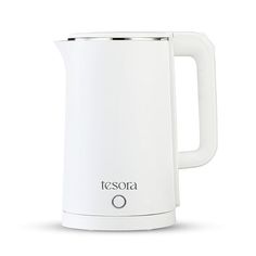 a white electric kettle with the word tesora on it