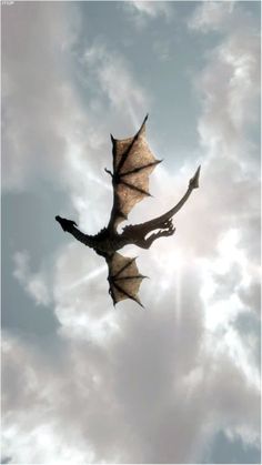 a black and white photo of a dragon flying in the sky