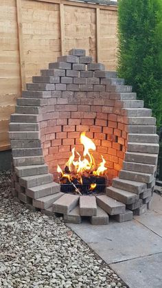 a fire pit made out of cinder blocks