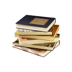 a stack of books sitting on top of each other in front of a white background