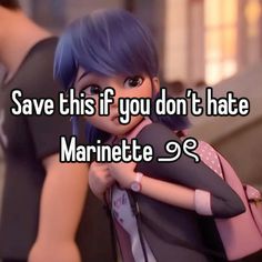 a girl with blue hair is hugging her boyfriend's shoulder and the text save this if