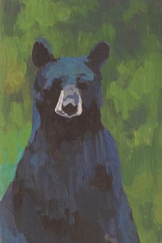 a painting of a black bear with green background