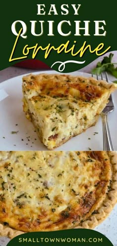 an easy quiche with cheese and herbs on top