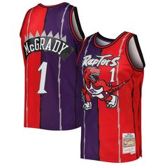 Tracy McGrady Toronto Raptors Mitchell & Ness Hardwood Classics 1998-99 Split Swingman Jersey - Purple/Red Check more at https://anzstyle.com/product/toronto-raptors/tracy-mcgrady-toronto-raptors-mitchell-ness-hardwood-classics-199899-split-swingman-jersey-purplered-2590/ Tracy Mcgrady, Popular Sports, Basketball Fans, Toronto Raptors, Sports Uniforms, Nba Jersey, Tailored Design, Sports Basketball, Nba Basketball