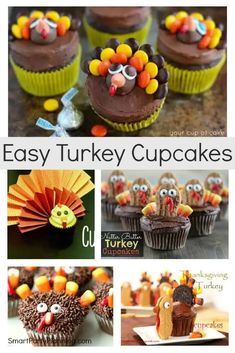 easy turkey cupcakes with chocolate frosting and candies