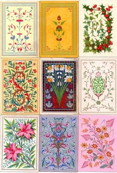 an assortment of floral designs in different colors