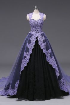 Wedding Dress October, Black Ball Gown Wedding Dress, Purple And Black Wedding, Black Lace Ball Gown, Halloween Wedding Dresses, Wedding Dresses Lace Ballgown, Black Ball Gown, Formal Prom Dresses Long, Purple Wedding Dress