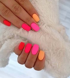 Pink And Orange Nails, Matte Nail Art, Matte Nail, Matte Nails Design, Neon Nails