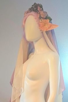 floral headband with veils that can be worn alone or with the two sets of elf ears included in both pink and brown Camano Island, Elf Ears, Floral Headband, Pink And Brown, Turban Headbands, Floral Headbands, Hair Accessories Headbands, Veil, Elf