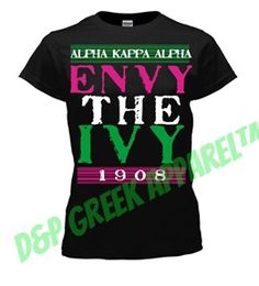 a black shirt with pink and green lettering on it that says, envy the ivy