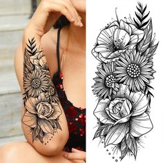 44699418951892 Flower Sleeve Tattoo Women, Upper Side Tattoos Women Ribs, Tattoos For Moms With Two Sons, Deer Sleeve Tattoo For Women, Feather And Flower Tattoos For Women, Leg Sleeves For Females Western, Tattoo Arm Fillers, Flower Arm Tattoos For Women Sleeve, Flower Tatoos Arms