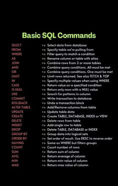 Web Development programing tricks and tips for beginners free Learn Sql Cheat Sheets, Mysql Commands, Sql Command, Sql Basics, Sql Programming, Python Basics
