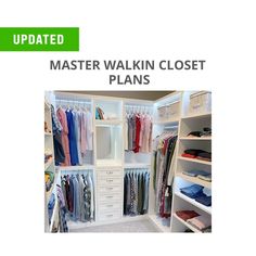 an image of a walk in closet with lots of clothes on the shelves and drawers