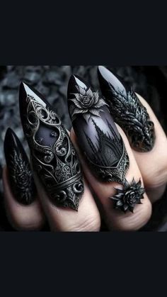 Gothic Nail Art, Dark Nail Art, Skull Nails, Fantasy Nails, Nails Green, Nails Easy