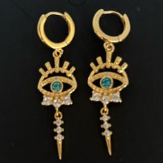 New Evil Eye Pierced Earrings Color: Gold Tone With Faux Stones X Posted No Trades Eye Piercing, 2017 Trends, Shamrock Earrings, Vintage Stud Earrings, Tory Burch Earrings, Festival Earrings, Pearl Accessories, Western Earrings, Evil Eye Earrings