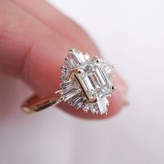 Round Cut Moissanite Engagement Ring 1.40CTW Cluster Halo Wedding Proposal Ring Ballerina Ring, Pear Moissanite Engagement Ring, Pear Wedding Ring, Emerald Cut Diamond Engagement Ring, Emerald Cut Diamond Engagement, Ring Emerald Cut, Ring Matching, Emerald Cut Moissanite, Emerald Cut Rings