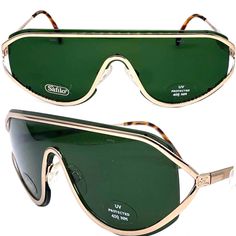 Safilo Emozioni 349/S occhiali da sole a fascia/scudo Fatto a mano in Italia negli anni '80. Design modernista e alla moda in metallo dorato con lenti a scudo tutto in uno e sulla parte superiore struttura in metallo con aste abbinate. Nuovo e mai indossato da deadstock in ottime condizioni Misure Aste 13,5 cm Ponte 1,5 cm totale 14,5cm Rapper Sunglasses, Futuristic Sunglasses, Cool Accessories, Italian Sunglasses, Diy Fashion Projects, Unique Sunglasses, Stylish Men Casual, Fashion Eye Glasses, Trending Sunglasses