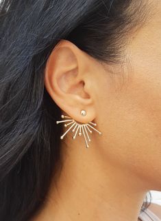 Ear Jacket Earrings, Empowering Jewelry, Spike Earrings for Women, Gold Celestial Earrings, Spike Earrings Gold, Gold Double Sided Earrings - Etsy Earrings Edgy, Gold Ear Jacket, Jacket Earrings, Double Sided Earrings, Large Statement Earrings, Front Back Earrings, Ear Jacket Earring