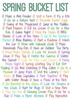 the spring bucket list is filled with words