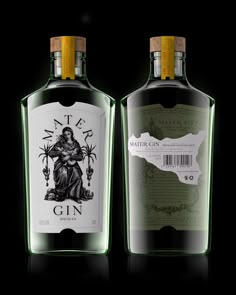 two bottles of gin on a black background