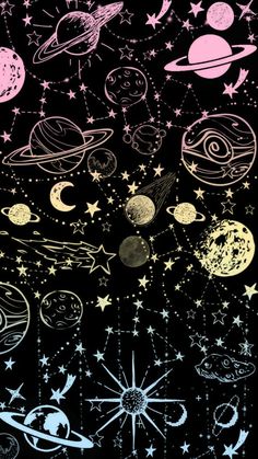 the solar system with stars and planets in black and white art print by american school