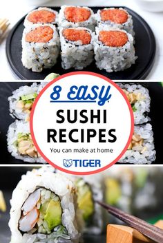 sushi rolls with the title 8 easy sushi recipes you can make at home