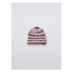 Hat made with 16% wool. Turned-up hem. Adjustable Striped Winter Hat, Multicolor Wool Hat For Fall, Pink Warm Casual Bonnet, Warm Pink Casual Bonnet, Casual Warm Pink Bonnet, Trendy Multicolor Hats For Cold Weather, Trendy Multicolor Knitted Beanie, Casual Multicolor Beanie Mini Hat, Casual Multicolor Mini Beanie Hats