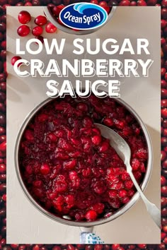 cranberry sauce in a pot with the words low sugar cranberry sauce