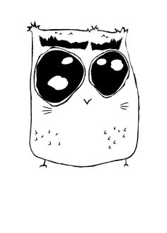 an owl with big eyes is drawn in black and white