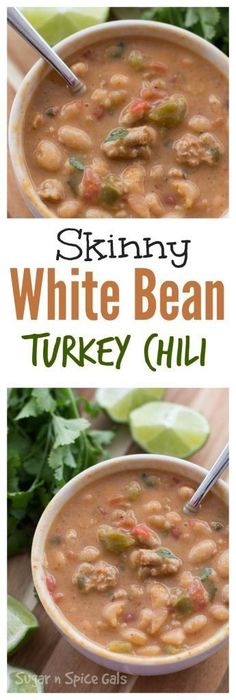 Skinny White Bean Turkey Chili Chili Turkey, White Turkey Chili, Chili Healthy, White Bean Turkey Chili, Turkey Chili Crockpot, Diet Soup, Diet Soup Recipes, Dietrich Bonhoeffer, Paleo Crockpot