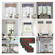 a collage of photos showing different types of blinds and shades in various rooms with windows