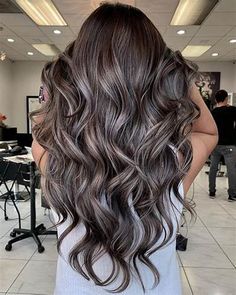 Brown And Silver Hair, Highlights On Dark Brown Hair, Brown Hair With Silver Highlights, Silver Hair Highlights, Highlights For Dark Brown Hair, Silver Highlights, Eternal Youth