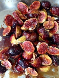 figs and honey are mixed together in a pan to make an appetizer