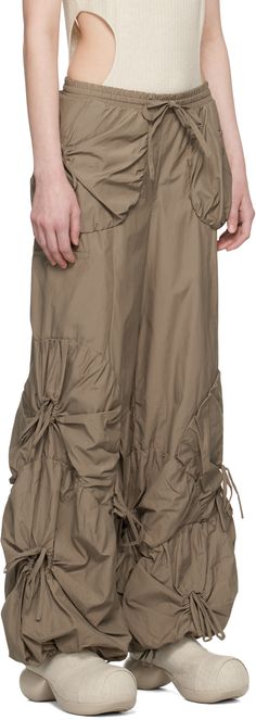 Wide-leg nylon- and cotton-blend taffeta trousers. Ruched drawstring pouches throughout. · High rise · Drawstring at elasticized waistband and cuffs · Two-pocket styling · Logo embroidered at front · Unlined Supplier color: Sand gray Kim Brown, Avant Guard, Street Punk, Baggy Trousers, Dress Pretty, Color Sand, Drawstring Pouch, Luxury Streetwear, Logo Embroidered