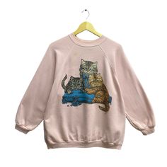 "Code : p/366 Vintage 90s Tultex Cat Pink Sweatshirt Size Xlarge Cat Animal Crewneck Animal Sweater Pullover Print Logo Animal Lover Cat Vintage Jumper Size on Tag :  XL Details Measurement  Arm Pit to Arm Pit : 23\"inches Back Collar to Hem : 26\"inches Condition :  Great Vintage Condition(Used Clothing).No Holes But Have Stain.Please refer pictures detail.‼️" Logo Animal, Animal Sweater, Cat Vintage, Cat Sweater, Vintage Jumper, Animal Sweatshirt, Cat Animal, Cat Sweatshirt, Sweater Pullover