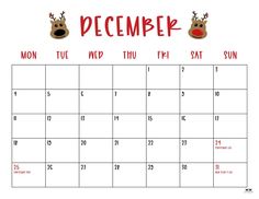 a december calendar with reindeers on it