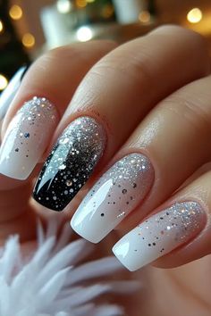 New Nail Trends 2024 Summer, Summer Glitter Nails, Baby Blue Flowers, Glitter Gel Nail Designs, Black Ombre Nails, Long Almond, Baby Blue Nails, Pink Ombre Nails, Ombre Nail