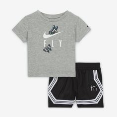 This 2-piece set is an easy way to dress littles in coordinated Swoosh style. The cotton jersey knit tee has a classic cut and a tagless crewneck for an easy feel. The matching shorts are made of pique knit fabric enhanced with quick-drying, moisture-wicking Dri-FIT technology to help keep them cool and dry at play. Knit Tees, Dri Fit, Cotton Shorts, Knit Jersey, Toddler Girl, Crew Neck, Nike, Fabric, T Shirt