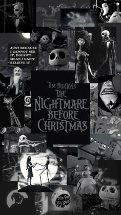 the nightmare before christmas movie poster with many different pictures and words on it's side