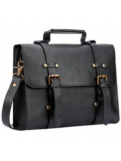 • MATERIAL: Soft vegan leather, vintage metal hardware, and durable suede lining.• CLOSURE: Magnetic closure with decorative buckles; With detachable and adjustable 52 inch strap.• STYLE: Top handle messenger briefcase & vintage satchel bag. Ideal for work, school, shopping and other casual occasions.• CAPACITY: Good to carry small laptops, tablets, books, phones, and other daily essentials. 1 main compartment and 1 inner pocket.• MEASUREMENTS: Small: 13"L x 3.5"W x 11H / Large: 15"L x 4"W x 13" Vintage Tote Shoulder Bag With Metal Hardware, Retro Travel Bags With Metal Hardware, Retro Travel Bag With Metal Hardware, Vintage Black Backpack Shoulder Bag, Retro Satchel Bag With Metal Hardware, Vintage Black Backpack, Retro Satchel With Metal Hardware, Black Retro Shoulder Bag With Hasp Closure, Vintage Shoulder Bag With Metal Hardware For Office