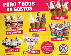 an advertisement with different types of ice creams and toppings on the front of it